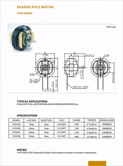 AC Elettrico 5810 5812 5816 5820 Motore a Palo Protetto per Ventilazione del Bagno Forno Ventilatore di Scarico Aria Calda Riscaldatore Idratante Aromaterapia Macchina Finestra Calda