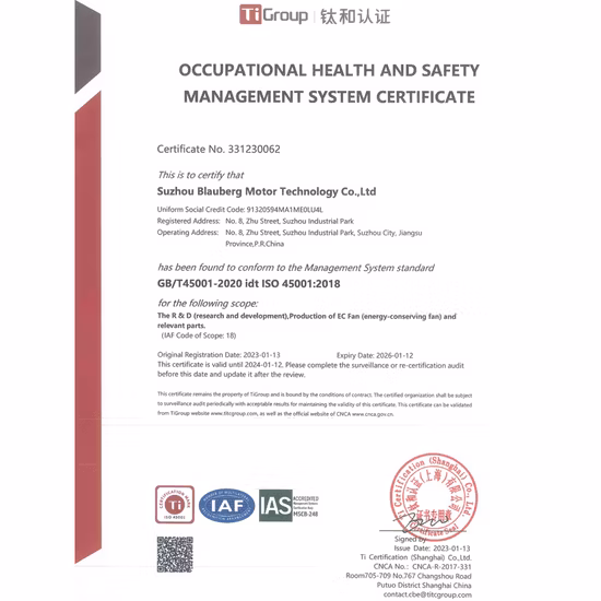 Ventilatore centrifugo Ec/AC/DC con RoHS e CCC, certificazione CE